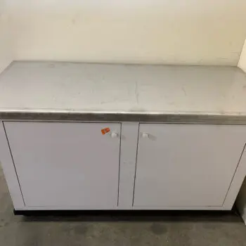 Metal workbench with storage cabinets