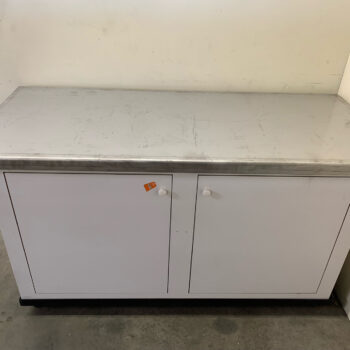 Metal workbench with storage cabinets